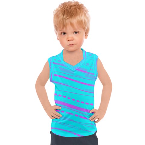 Wave Stripe Pattern Design Aqua Kids  Sport Tank Top by Ndabl3x