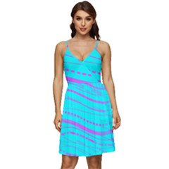 Wave Stripe Pattern Design Aqua V-neck Pocket Summer Dress  by Ndabl3x