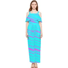 Wave Stripe Pattern Design Aqua Draped Sleeveless Chiffon Jumpsuit by Ndabl3x