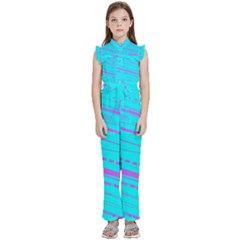 Wave Stripe Pattern Design Aqua Kids  Sleeveless Ruffle Edge Band Collar Chiffon One Piece by Ndabl3x