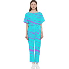 Wave Stripe Pattern Design Aqua Batwing Lightweight Chiffon Jumpsuit by Ndabl3x