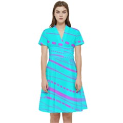 Wave Stripe Pattern Design Aqua Short Sleeve Waist Detail Dress by Ndabl3x