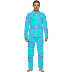 Wave Stripe Pattern Design Aqua Men s Long Sleeve Velvet Pocket Pajamas Set by Ndabl3x