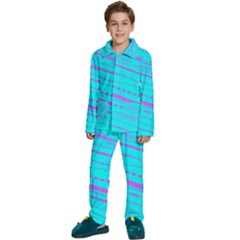 Wave Stripe Pattern Design Aqua Kids  Long Sleeve Velvet Pajamas Set by Ndabl3x