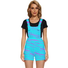 Wave Stripe Pattern Design Aqua Short Overalls by Ndabl3x