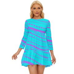 Wave Stripe Pattern Design Aqua Long Sleeve Babydoll Dress by Ndabl3x