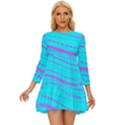 Wave Stripe Pattern Design Aqua Long Sleeve Babydoll Dress View1