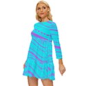 Wave Stripe Pattern Design Aqua Long Sleeve Babydoll Dress View2