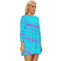 Wave Stripe Pattern Design Aqua Long Sleeve Babydoll Dress View3