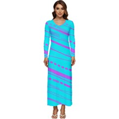 Wave Stripe Pattern Design Aqua Long Sleeve Longline Maxi Dress by Ndabl3x