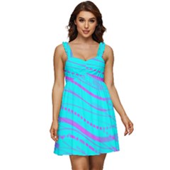 Wave Stripe Pattern Design Aqua Ruffle Strap Babydoll Chiffon Dress by Ndabl3x