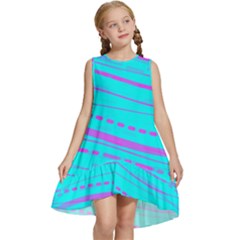 Wave Stripe Pattern Design Aqua Kids  Frill Swing Dress by Ndabl3x