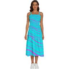 Wave Stripe Pattern Design Aqua Sleeveless Shoulder Straps Boho Dress by Ndabl3x