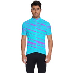 Wave Stripe Pattern Design Aqua Men s Short Sleeve Cycling Jersey by Ndabl3x