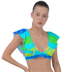 Abstract Design Pattern Plunge Frill Sleeve Bikini Top by Ndabl3x