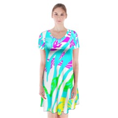 Animal Print Bright Abstract Short Sleeve V-neck Flare Dress by Ndabl3x