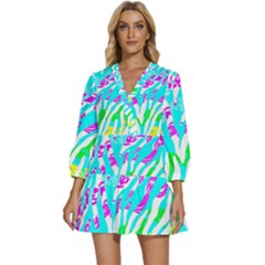 Animal Print Bright Abstract V-neck Placket Mini Dress by Ndabl3x