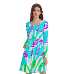 Animal Print Bright Abstract Long Sleeve Knee Length Skater Dress With Pockets