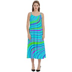 Pattern Swirl Pink Green Aqua Casual Spaghetti Strap Midi Dress