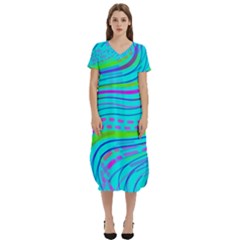 Pattern Swirl Pink Green Aqua T-shirt Midi Dress With Pockets by Ndabl3x