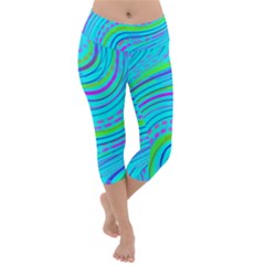 Pattern Swirl Pink Green Aqua Lightweight Velour Capri Yoga Leggings by Ndabl3x