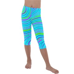 Pattern Swirl Pink Green Aqua Kids  Lightweight Velour Capri Leggings  by Ndabl3x