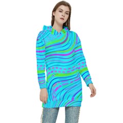 Pattern Swirl Pink Green Aqua Women s Long Oversized Pullover Hoodie by Ndabl3x