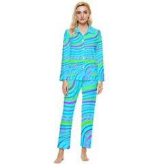 Pattern Swirl Pink Green Aqua Womens  Long Sleeve Velvet Pocket Pajamas Set by Ndabl3x