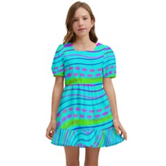 Pattern Swirl Pink Green Aqua Kids  Short Sleeve Dolly Dress by Ndabl3x