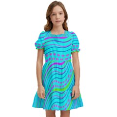 Pattern Swirl Pink Green Aqua Kids  Puff Sleeved Dress by Ndabl3x