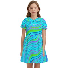 Pattern Swirl Pink Green Aqua Kids  Bow Tie Puff Sleeve Dress by Ndabl3x