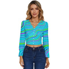 Pattern Swirl Pink Green Aqua Long Sleeve V-neck Top by Ndabl3x