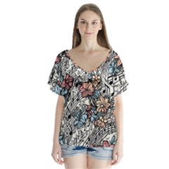 7bbf2620-c583-4b5b-b343-7748628ee7df V-neck Flutter Sleeve Top by RiverRootsReggae