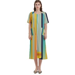 Colorful Rainbow Striped Pattern Stripes Background Women s Cotton Short Sleeve Nightgown by Ket1n9