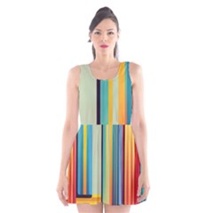 Colorful Rainbow Striped Pattern Stripes Background Scoop Neck Skater Dress by Ket1n9