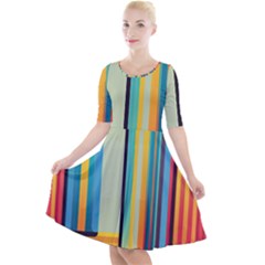 Colorful Rainbow Striped Pattern Stripes Background Quarter Sleeve A-line Dress With Pockets