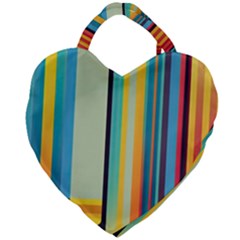 Colorful Rainbow Striped Pattern Stripes Background Giant Heart Shaped Tote by Ket1n9