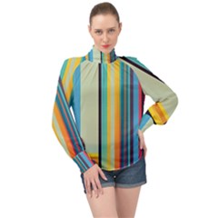 Colorful Rainbow Striped Pattern Stripes Background High Neck Long Sleeve Chiffon Top by Ket1n9