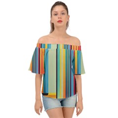 Colorful Rainbow Striped Pattern Stripes Background Off Shoulder Short Sleeve Top by Ket1n9