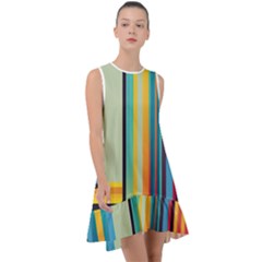 Colorful Rainbow Striped Pattern Stripes Background Frill Swing Dress by Ket1n9