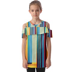 Colorful Rainbow Striped Pattern Stripes Background Fold Over Open Sleeve Top by Ket1n9