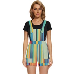 Colorful Rainbow Striped Pattern Stripes Background Short Overalls by Ket1n9