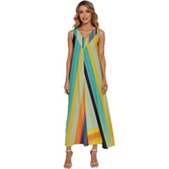 Colorful Rainbow Striped Pattern Stripes Background V-neck Sleeveless Loose Fit Overalls by Ket1n9