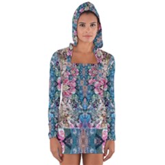 Turquoise Arabesque Long Sleeve Hooded T-shirt by kaleidomarblingart