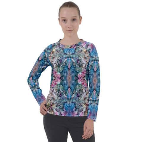 Turquoise Arabesque Women s Long Sleeve Raglan T-shirt by kaleidomarblingart