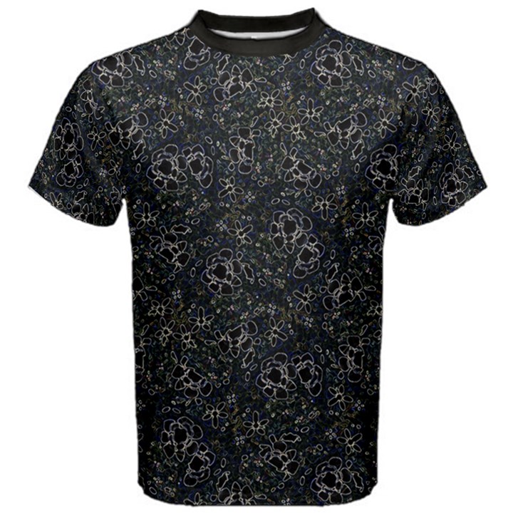 Midnight Blossom Elegance Black Backgrond Men s Cotton T-Shirt