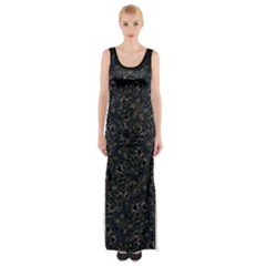 Midnight Blossom Elegance Black Backgrond Thigh Split Maxi Dress by dflcprintsclothing