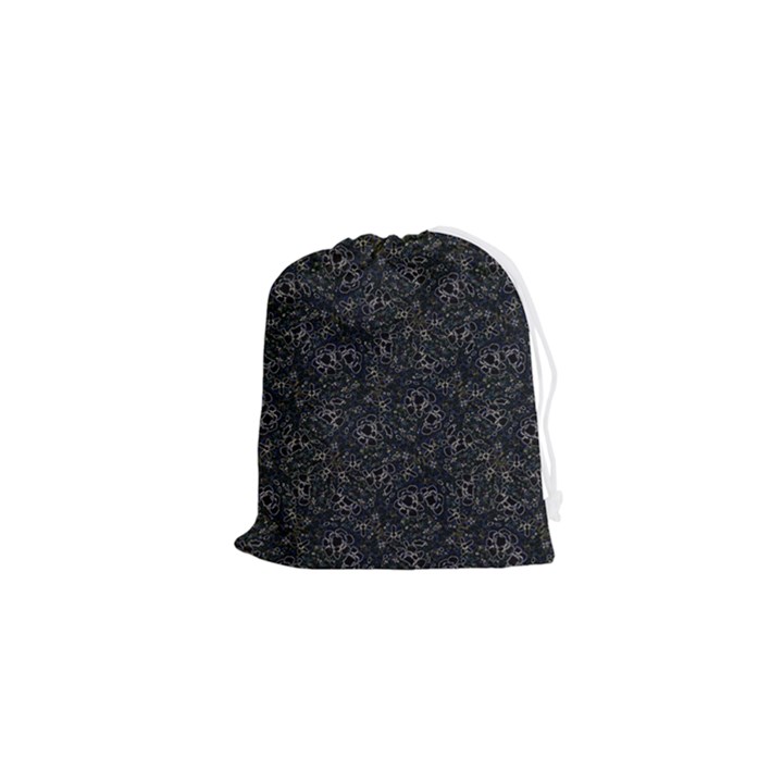 Midnight Blossom Elegance Black Backgrond Drawstring Pouch (XS)