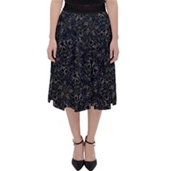 Midnight Blossom Elegance Black Backgrond Classic Midi Skirt by dflcprintsclothing