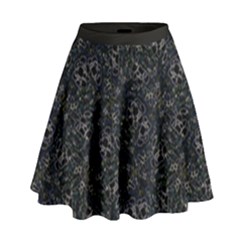 Midnight Blossom Elegance Black Backgrond High Waist Skirt